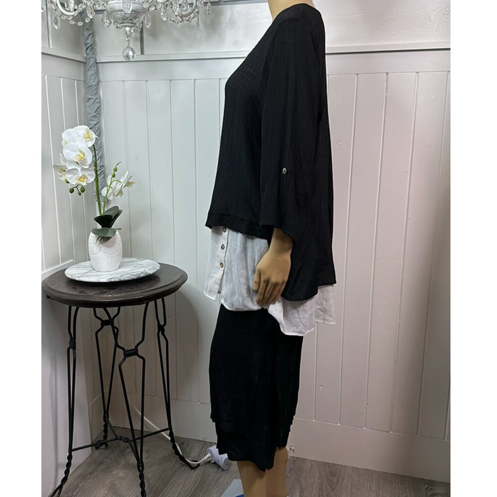 NEW Never Worn  Picadilly Black & White Asymmetrical Tunic Top & Pants SET   XL